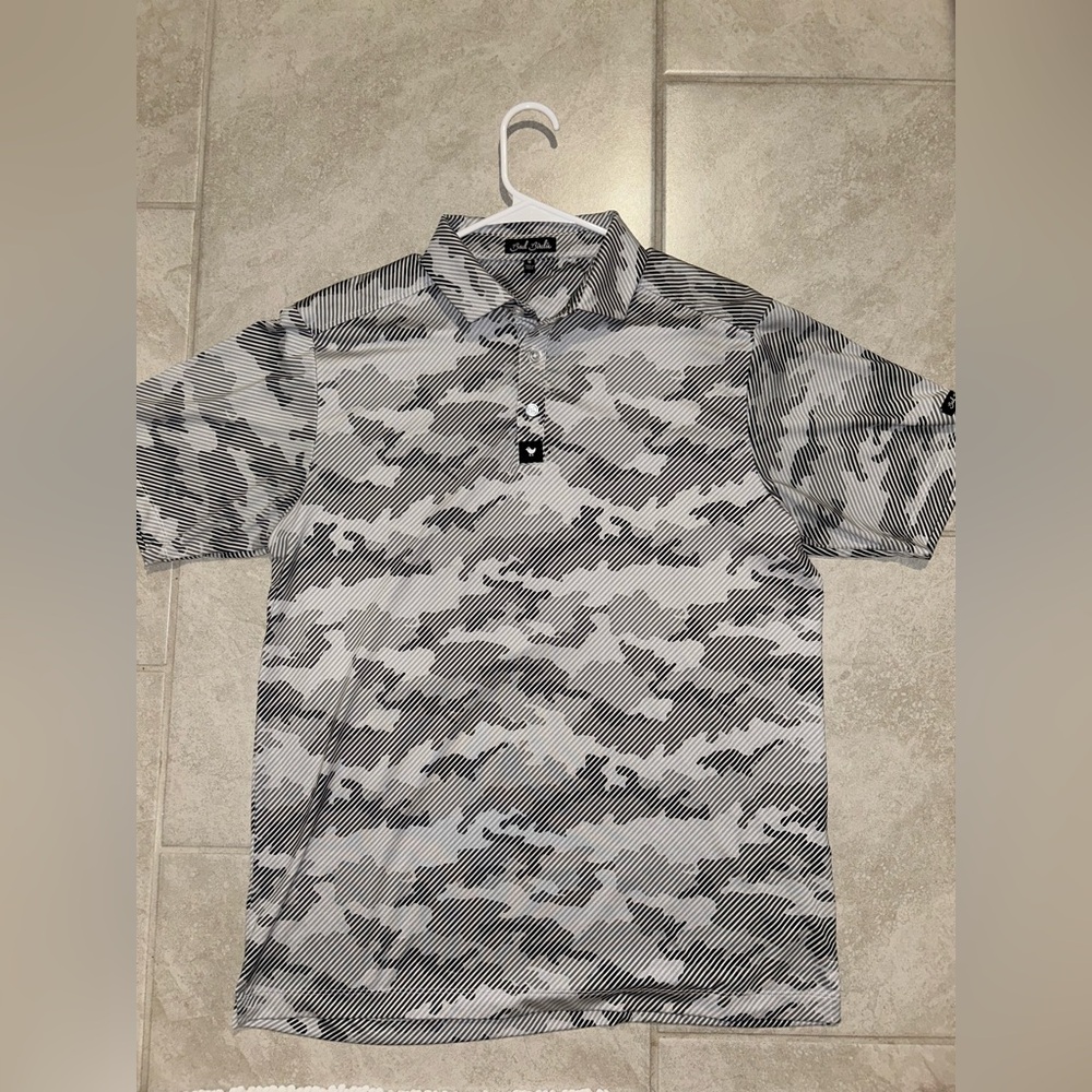 Bad Birdie Black and White Camouflage Polo Shirt